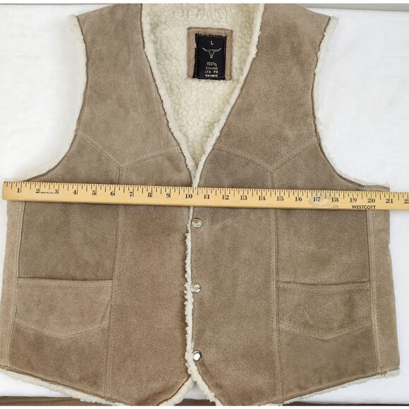 Vtg Suede Leather Vest Sherpa Lined Made Mexico Western Hippie Cowboy 70s 80s L - Picture 14 of 15